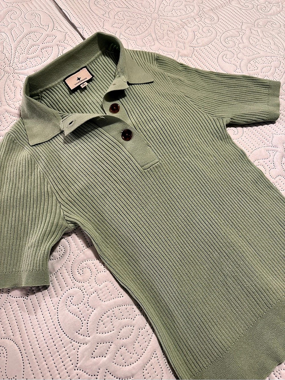 Tuckernuck Women’s Olivia Rib Knit Polo Size Medium Green